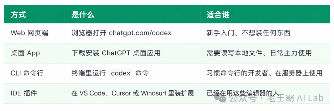 Codex 的使用入口